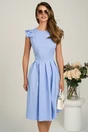 Rochie DY Fashion midi bleu din poplin in clos cu volane la umeri, 1, dyfashion.ro