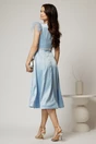 Rochie DY Fashion midi bleu din tafta cu pene la umeri, 2, dyfashion.ro