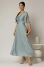 Rochie DY Fashion midi bleu din tencel cu insertii sidefate, 1, dyfashion.ro