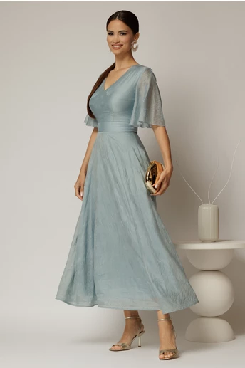 Rochie DY Fashion midi bleu din tencel cu insertii sidefate