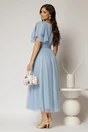 Rochie DY Fashion midi bleu din tull cu buline si funde ample pe umeri, 2, dyfashion.ro