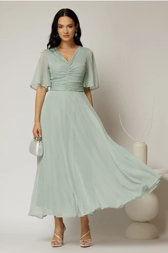 Rochie DY Fashion midi bleu din voal cu fir lurex