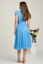 Rochie DY Fashion midi bleu din voal in clos cu accesoriu si decupaj la decolteu, 2, dyfashion.ro