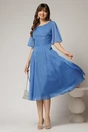 Rochie DY Fashion midi bleu din voal in clos cu fir lurex si accesoriu la decolteu, 3, dyfashion.ro