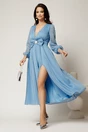 Rochie DY Fashion midi bleu din voal in clos cu funda maxi in talie, 3, dyfashion.ro