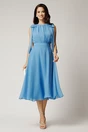 Rochie DY Fashion midi bleu din voal in clos cu funde la umeri, 3, dyfashion.ro