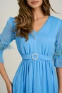 Rochie DY Fashion midi bleu din voal in clos cu pene la maneci si accesoriu in talie, 3, dyfashion.ro