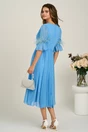 Rochie DY Fashion midi bleu din voal in clos cu pene la maneci si accesoriu in talie, 2, dyfashion.ro