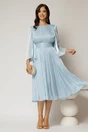 Rochie DY Fashion midi bleu din voal peliculizat cu maneci ample, 3, dyfashion.ro