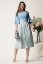 Rochie DY Fashion midi bleu in clos cu fusta din voal cu imprimeu, 3, dyfashion.ro