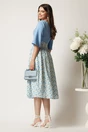 Rochie DY Fashion midi bleu in clos cu fusta din voal cu imprimeu, 2, dyfashion.ro