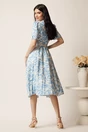 Rochie DY Fashion midi bleu in clos cu imprimeuri albe si curea in talie, 2, dyfashion.ro