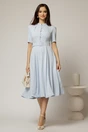 Rochie DY Fashion midi bleu in clos din triplu voal cu nasturi la bust si curea in talie, 3, dyfashion.ro