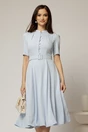 Rochie DY Fashion midi bleu in clos din triplu voal cu nasturi la bust si curea in talie, 1, dyfashion.ro