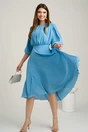 Rochie DY Fashion midi bleu in clos din voal cu accesorii pe umeri, 4, dyfashion.ro