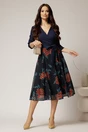 Rochie DY Fashion midi bleumarin cu decolteu petrecut si fusta din voal imprimat, 3, dyfashion.ro