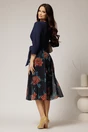 Rochie DY Fashion midi bleumarin cu decolteu petrecut si fusta din voal imprimat, 2, dyfashion.ro