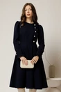 Rochie DY Fashion midi bleumarin cu nasturi si volanase la bust, 1, dyfashion.ro