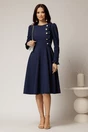 Rochie DY Fashion midi bleumarin cu nasturi si volanase la bust, 3, dyfashion.ro