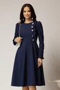 Rochie DY Fashion midi bleumarin cu nasturi si volanase la bust, 1, dyfashion.ro