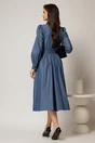Rochie DY Fashion midi bleumarin din bumbac cu nasturi pe bust si cordon in talie, 2, dyfashion.ro