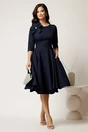 Rochie DY Fashion midi bleumarin din stofa in clos cu floare maxi la bust, 2, dyfashion.ro