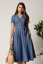 Rochie DY Fashion midi bleumarin din stofa subtire cu cordon si buzunare, 1, dyfashion.ro