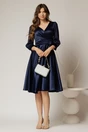 Rochie DY Fashion midi bleumarin din tafta cu maneci din voal cu lurex, 3, dyfashion.ro
