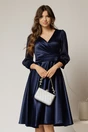 Rochie DY Fashion midi bleumarin din tafta cu maneci din voal cu lurex, 1, dyfashion.ro