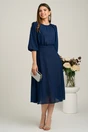 Rochie DY Fashion midi bleumarin in clos din voal cu accesorii pe umeri, 4, dyfashion.ro