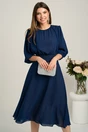 Rochie DY Fashion midi bleumarin in clos din voal cu accesorii pe umeri, 1, dyfashion.ro