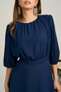 Rochie DY Fashion midi bleumarin in clos din voal cu accesorii pe umeri, 3, dyfashion.ro