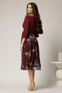 Rochie DY Fashion midi bordo cu decolteu petrecut si fusta din voal imprimat, 2, dyfashion.ro