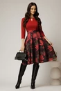 Rochie DY Fashion midi bordo cu imprimeu si decupaj la decolteu, 3, dyfashion.ro