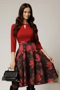 Rochie DY Fashion midi bordo cu imprimeu si decupaj la decolteu, 1, dyfashion.ro