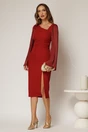 Rochie DY Fashion midi bordo cu maneci din voal ample si decolteu asimetric, 3, dyfashion.ro
