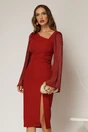Rochie DY Fashion midi bordo cu maneci din voal ample si decolteu asimetric, 1, dyfashion.ro