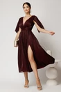 Rochie DY Fashion midi bordo din voal in clos cu aspect sidefat si maneci sparte, 3, dyfashion.ro