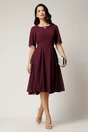 Rochie DY Fashion midi bordo din voal in clos cu glitter si cordon in talie, 3, dyfashion.ro
