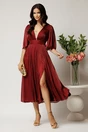 Rochie DY Fashion midi bordo din voal in clos cu tull la decolteu si crapatura pe picior, 3, dyfashion.ro