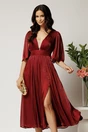 Rochie DY Fashion midi bordo din voal in clos cu tull la decolteu si crapatura pe picior, 1, dyfashion.ro