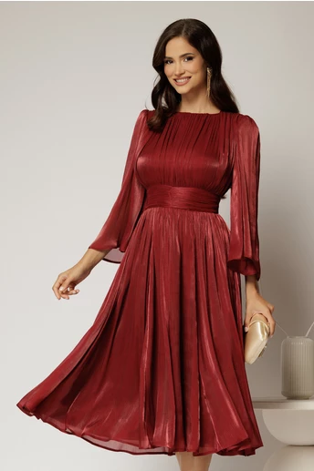 Rochie DY Fashion midi bordo din voal peliculizat cu maneci ample