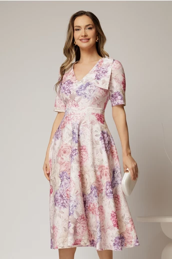 Rochie DY Fashion midi clos cu funda pe umar si print lila