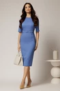 Rochie DY Fashion midi conica albastra cu decolteu rotund si curea in talie, 3, dyfashion.ro