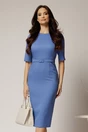 Rochie DY Fashion midi conica albastra cu decolteu rotund si curea in talie, 1, dyfashion.ro