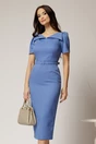 Rochie DY Fashion midi conica albastra cu guler ascutit si curea in talie, 1, dyfashion.ro