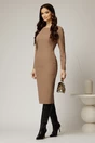 Rochie DY Fashion midi conica bej office cu nervuri, 3, dyfashion.ro