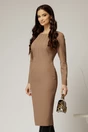Rochie DY Fashion midi conica bej office cu nervuri, 1, dyfashion.ro