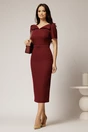 Rochie DY Fashion midi conica bordo cu guler ascutit si curea in talie, 3, dyfashion.ro