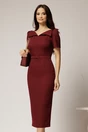 Rochie DY Fashion midi conica bordo cu guler ascutit si curea in talie, 1, dyfashion.ro